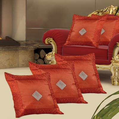 

FabLooms Floral Cushions Cover(Pack of 5, 40 cm*40 cm, Orange)