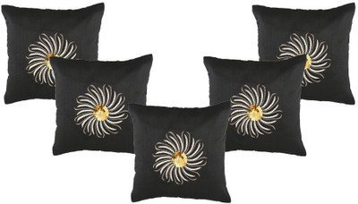 

Nikunj Embroidered Cushions Cover(Pack of 5, 40 cm, Black, Gold)