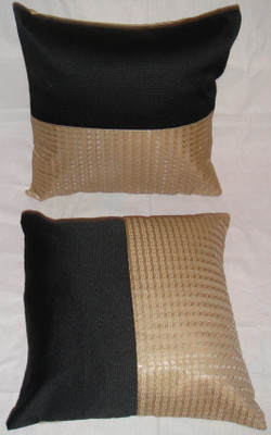 

ASC Plain Cushions Cover(Pack of 2, 40.64 cm*40.64 cm, Black, Gold)