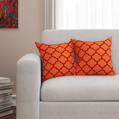 SEJ by Nisha Gupta Geometric Cushions Cover(Pack of 2, 40.64 cm*40.64 cm, Orange)