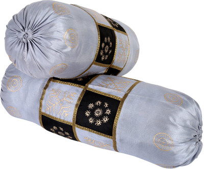 

Rajrang Floral Bolsters Cover(Pack of 2, 38 cm*81 cm, Light Blue, Black), Black;light blue