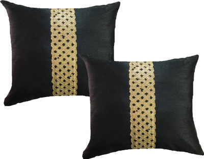 

HOME SHINE Striped Cushions Cover(Pack of 2, 60 cm*60 cm, Black)