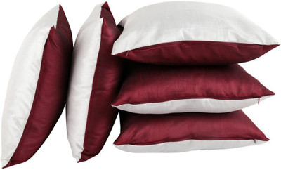 Rajrang Plain Cushions Cover(Pack of 5, 41 cm*41 cm, White, Maroon), Maroon;white