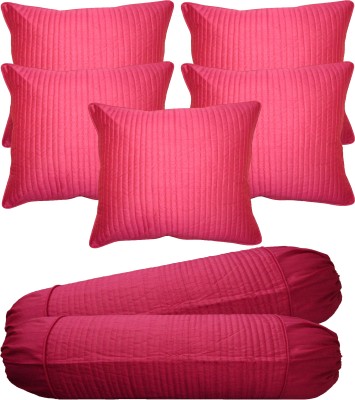 HOME SHINE Striped Cushions & Bolsters Cover(Pack of 7, 40 cm*40 cm, Pink)