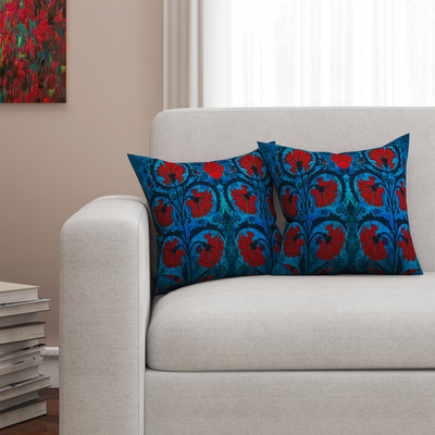 

SEJ by Nisha Gupta Floral Cushions Cover(Pack of 2, 40.64 cm*40.64 cm, Blue)