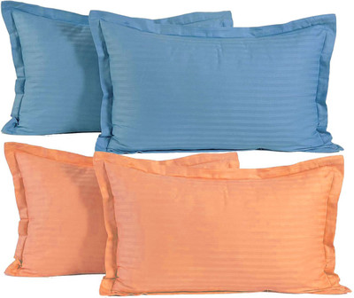BELIVE-ME Damask Pillows Cover(Pack of 4, 70 cm*45 cm, Light Blue, Orange)