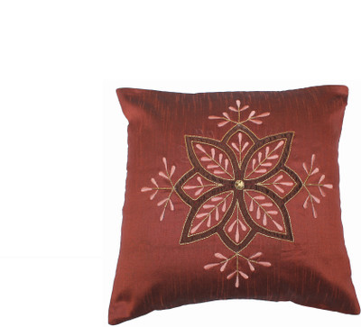 Cute Creations Embroidered Cushions Cover(40 cm*40 cm, Brown)