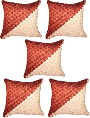 

Mysha Geometric Cushions Cover(Pack of 5, 40.64 cm*40.64 cm, Red, Beige), Beige;red