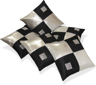 Zikrak Exim Floral Cushions Cover(40 cm*40 cm, Black, Silver)