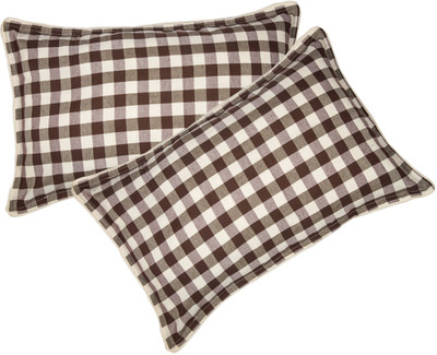 

VKE Product Checkered Pillows Cover(Pack of 2, 46 cm*70 cm, Brown, Grey)