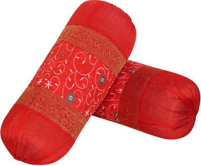 

Rajrang Floral Bolsters Cover(Pack of 2, 41 cm*81 cm, Red, White)