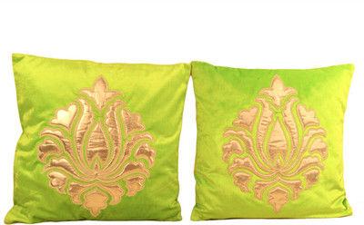 

Minky's Decor Motifs Cushions Cover(Pack of 2, 40 cm*40 cm, Light Green, Gold), Gold;light green