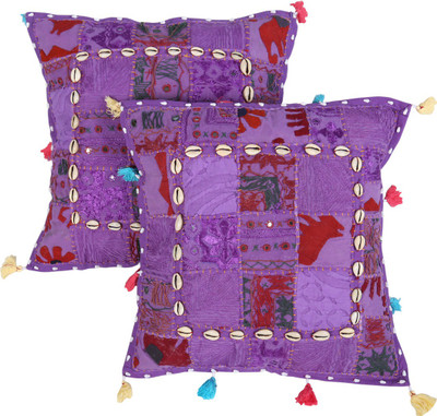 

Rajrang Floral Cushions Cover(Pack of 2, 43 cm*43 cm, Purple)