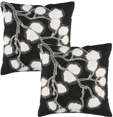 Nikunj Embroidered Cushions Cover(Pack of 2, 40 cm, Black, White)