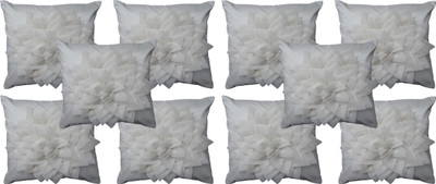 HOME SHINE Floral Cushions Cover(40 cm*40 cm, White)