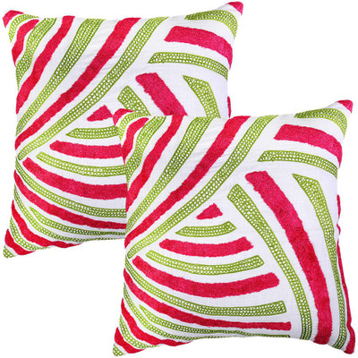 

Rajrang Striped Cushions Cover(Pack of 2, 46 cm*46 cm, White)