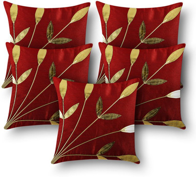 

First Row Embroidered Cushions Cover(Pack of 5, 40 cm, Red)