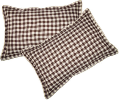 VKE Product Checkered Pillows Cover(Pack of 2, 46 cm*70 cm, Brown, Grey)