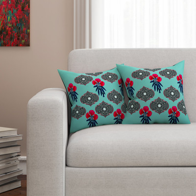 

SEJ by Nisha Gupta Floral Cushions Cover(Pack of 2, 40.64 cm*40.64 cm, Blue)