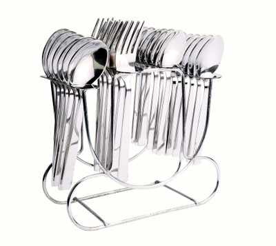 Shapes Captain 24 Pcs Stainless Set Cutlery Set with Stand [Content : 6 pcs Dinner Spoon ,6 pcs Dinner fork , 6 pcs baby spoon ,6 pcs Tea spoon and 1 pcs Stand ] Stainless Steel Cutlery Set(Pack of 25)