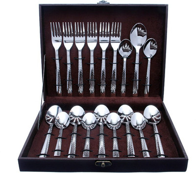 Shapes Feast Gift Box Stainless Steel Cutlery Set [Content : 6 pcs Dinner Spoon, 6 pcs Dinner fork & 6 pcs Tea spoon ](Pack of 18) Stainless Steel Cutlery Set(Pack of 18)