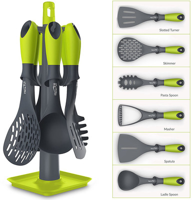 

HOME PUFF 6-Piece Kitchen Utensil Set with Carousel Holder: Safe for Non-Stick Cookware PTFE (Non-stick), Stainless Steel Cutlery Set(Pack of 1)