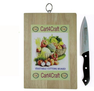 

Cart4Craft Vegetable & Fruit Cutting Board With Knife Wood Cutting Board(Beige)
