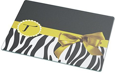 

Rikki Knight Letter " T " Green Zebra Bow Monogram Large Glass Cutting Board