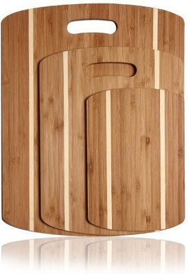 

Adeco 3 Piece 100% Natural Bamboo Chopping Cutting Board Set With Handles And Contrasting Stripes