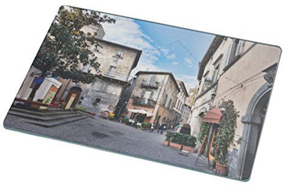 

Rikki Knight Italy Narrow Street With Small Shops Large Glass Cutting Board
