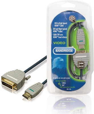 Bandridge BVL1103 DVI Cable(Compatible with PC, NOTEB, LCD, LED, PLASMA, Blue)
