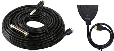

CE Combo Of 100-Feet High Speed Hdmi Cable & 3 Port Hdmi Switch With 1.5 Feet Cable HDMI Cable(Black)