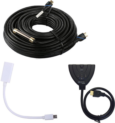 CE Combo of 100 Feet High Speed HDMI Cable 3 Port HDMI Switch With 1.5 Feet Cable Mini DisplayPort to HDMI Adapter Cable 30.48 m HDMI Cable Compat