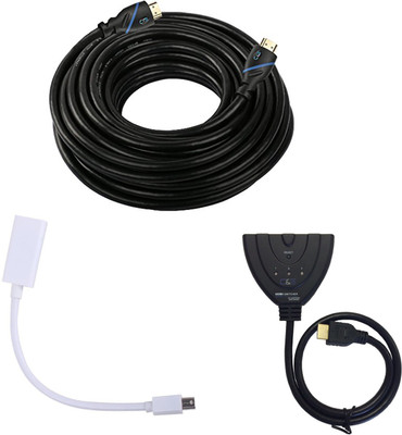 

CE Combo of 50 Feet High Speed HDMI Cable & 3 Port HDMI Switch With 1.5 Feet Cable & Mini DisplayPort to HDMI Adapter Cable HDMI Cable(Compatible with HDTV, Blu Ray, Set Top Box, Laptop, Black)
