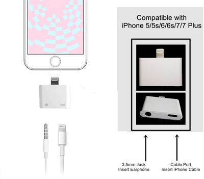 

True Deal 2-in-1 Lightning 8 pin to AUX 3.5MM AUDIO Headphone Jack + Charging Port Adapter for iPhone 7 / 7 Plus Headphone Adapter(White)