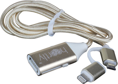 

Heartly 2 in 1 Micro USB OTG Cable Adapter Fast Charging Cell Phone Universal Data Charger OTG Cable(Mobile Gold)