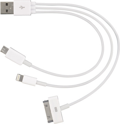 Genuin Charging Data Sync 3 in 1 Cable For Samsung iPhone etc. 0.16 m Lightning Cable Compatible with All Smartphones, Tablets and MP3 player, Whi