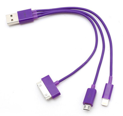 

Kolorfish 3 in 1 USB Charger for iPhone and Samsung iPad Lightning Cable(All Smartphones, Tablets and MP3 player, Purple, Sync and Charge Cable)