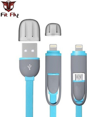 Fit Fly High Speed 2 in 1 1 m Lightning Cable Compatible with Apple iphone 5, 5s, 6, 6s, Smart Phone, Blue, One Cable
