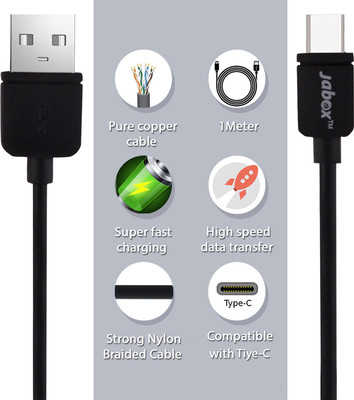 JABOX Premium Fast Micro Charging / Data 1 m TPE USB Type C Cable(Compatible with All Phones With Type C port, Black, One Cable) JABOX Premium Fast Micro Charging / Data 1 m TPE USB Type C Cable(Compatible with All Phones With Type C port, Black, One Cable)