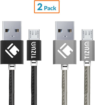 

TIZUM Faux Leather (1.2 meter/ 4 Feet) Fast Charging USB Cable(Black, Silver)