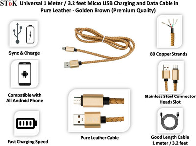 

Stok Stok USB charging/sync cable for Android Phones with integrated leather USB Cable(Copper)