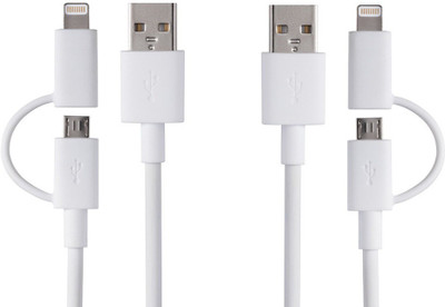

ROQ Sets of Two 2 IN 1 micro Charger USB Cable(White)