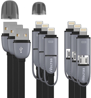 

iVoltaa [Pack of 3 Cables] Micro & Lightning 2in1 USB Cable(Black)