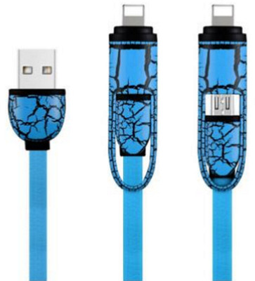 Heartly Crack Design 2 In 1 Lightning Micro 08 1.06 m Copper Braiding Micro USB Cable Compatible with Apple Andriod Phone, Blue, One Cable Heartly M