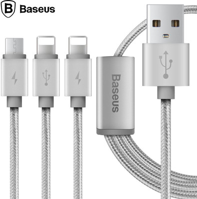 

Baseus 3 in 1 Lightning & Micro USB Cable(Silver)