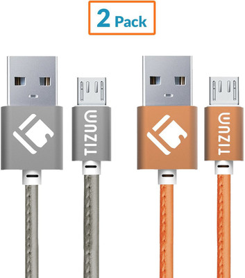 

TIZUM Faux Leather (1.2 meter/ 4 Feet) Fast Charging USB Cable(Brown, Silver)