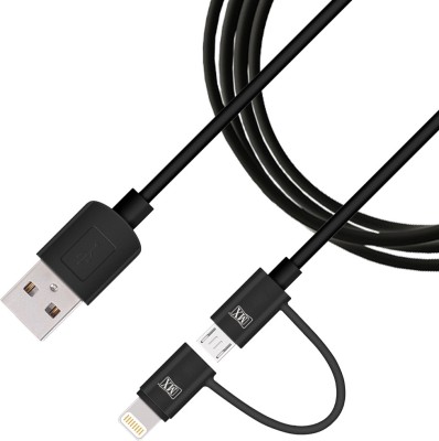 MX Micro USB Cable 2.1 A 1 m Copper Braiding 2 in 1 USB_A to Micro-USB & Lightning 8pin Charging Sync Data Cables 1 Mtr(Compatible with All iPhones (5,6,7,8 & X Series) , iPad & iPod, Black, One Cable)