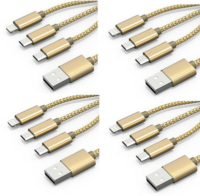 

ROQ Set of 4 2 Micro USB with 1 Lightning 8 Pin High Speed Sync and Charge USB Cable(Gold)
