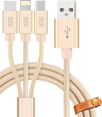 

STA 3 in 1 [ Lightning , Micro USB , Type C ] Multi Port Charging USB Cable(Gold)